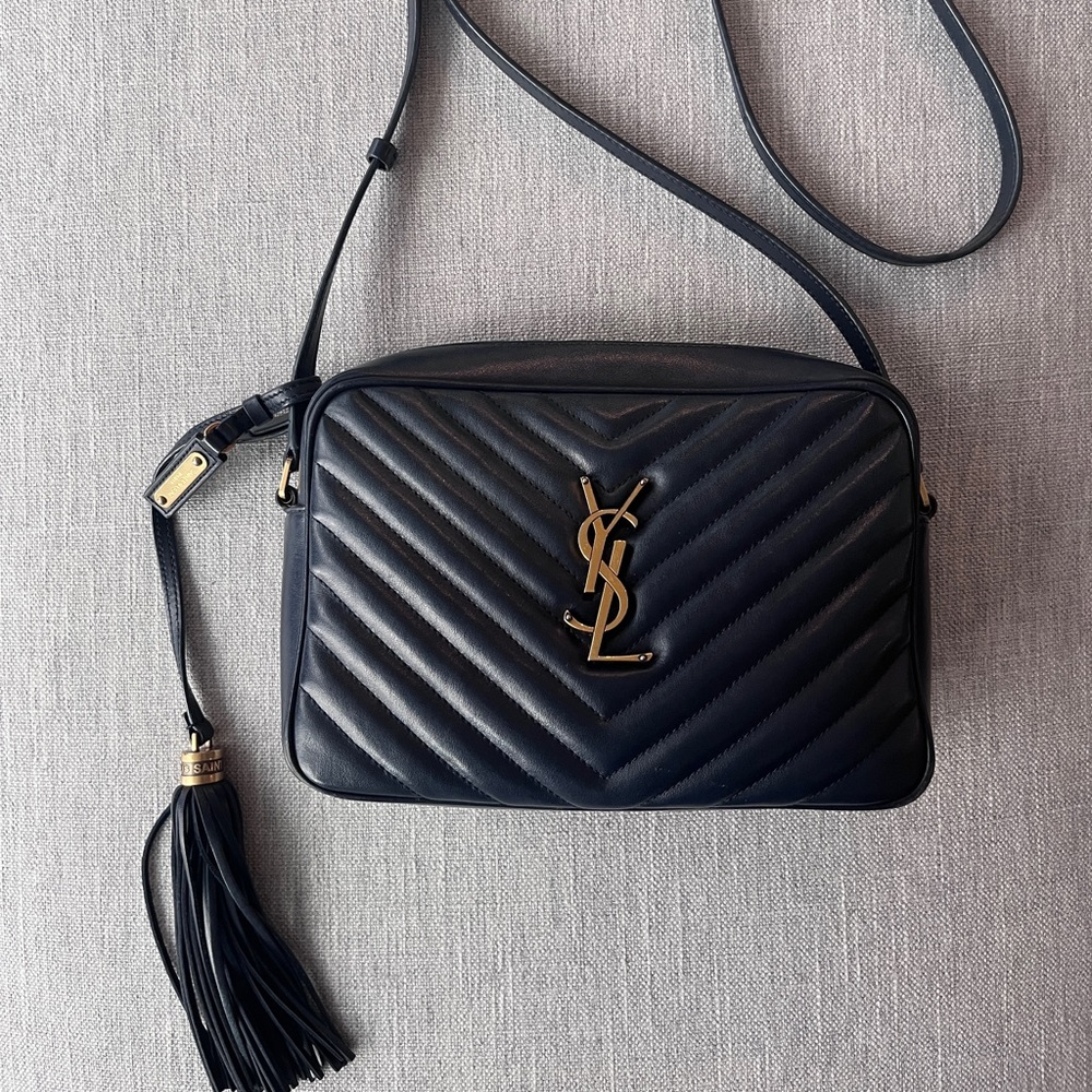 YSL Lou Camera Bag in Deep Marine Blue, with original packaging